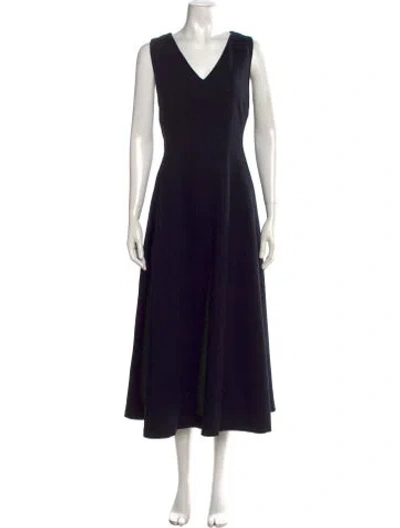 Pre-owned Ann Mashburn V-neck Midi Length Dress In Black