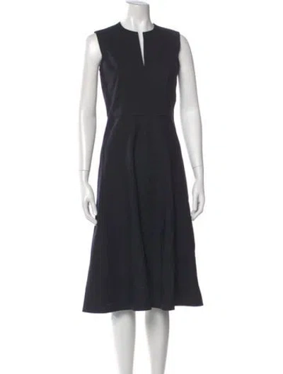 Pre-owned Ann Mashburn V-neck Midi Length Dress In Blue