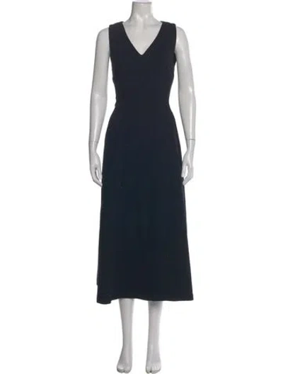 Pre-owned Ann Mashburn V-neck Midi Length Dress In Blue