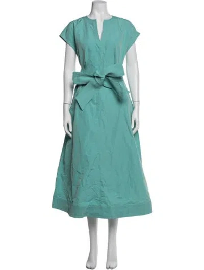Pre-owned Ann Mashburn V-neck Midi Length Dress In Blue