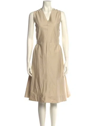 Pre-owned Ann Mashburn V-neck Midi Length Dress In Neutral