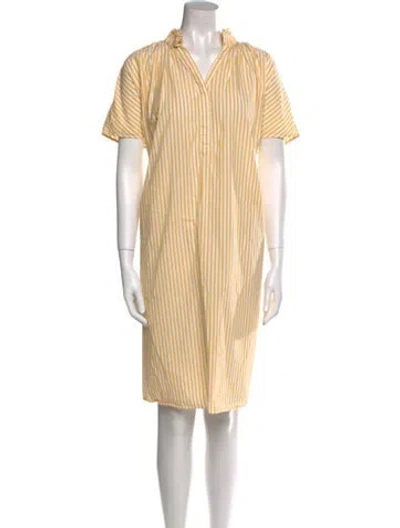 Pre-owned Ann Mashburn V-neck Midi Length Dress In Yellow