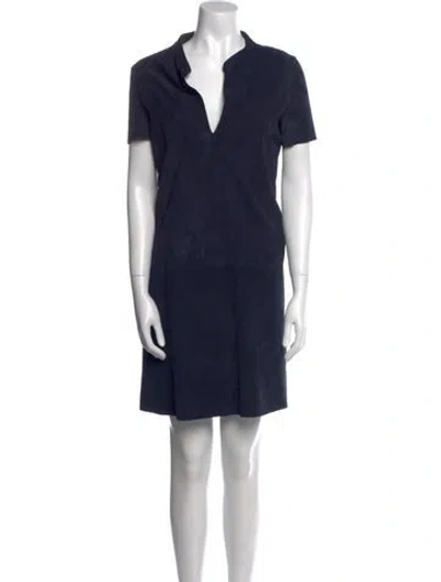 Pre-owned Ann Mashburn V-neck Mini Dress In Blue