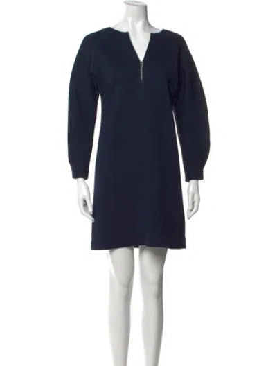 Pre-owned Ann Mashburn V-neck Mini Dress In Blue