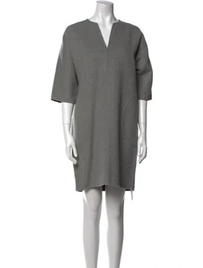 Pre-owned Ann Mashburn V-neck Mini Dress In Gray