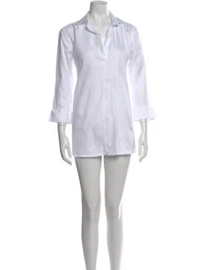 Pre-owned Ann Mashburn V-neck Mini Dress In White