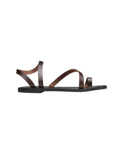 Ann Mashburn Women Diagonal Strap Sandal In Dark Brown Leather In Multi