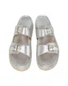 Ann Mashburn Women's Double Buckle Platform Sandal In Silver Leather In Silver