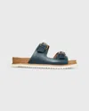 Ann Mashburn Women's Double-buckle Platform Slide Sandal In Navy Blue In Blue