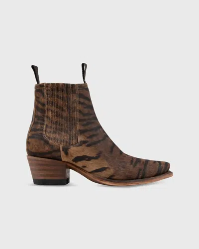Ann Mashburn Women's Short Cowboy Boots In Brown Tiger Suede