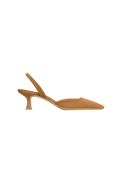 Ann Mashburn Women's Slight Square Slingback Heels In Dark Camel Suede In Brown