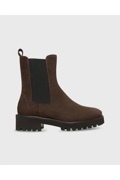 Ann Mashburn Women's Tall Lug Sole Chelsea Boot In Chocolate Suede In Blue