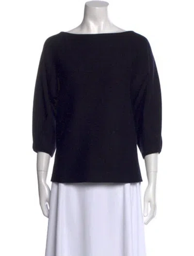 Pre-owned Ann Mashburn Wool Bateau Neckline Sweater In Blue