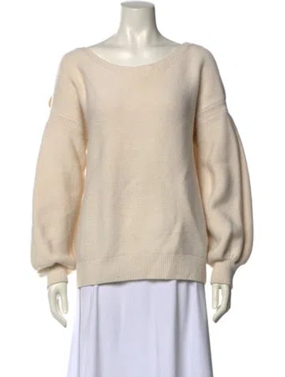 Pre-owned Ann Mashburn Wool Bateau Neckline Sweater In Neutral