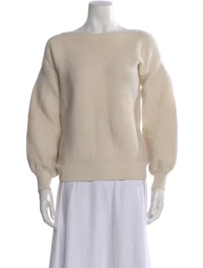 Pre-owned Ann Mashburn Wool Bateau Neckline Sweater In Neutral