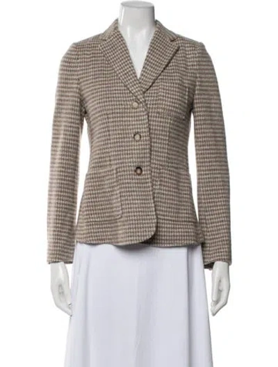 Pre-owned Ann Mashburn Wool Houndstooth Print Blazer In Neutral