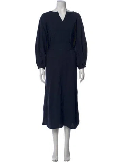 Pre-owned Ann Mashburn Wool Long Dress In Blue