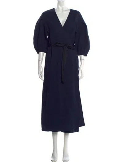 Pre-owned Ann Mashburn Wool Long Dress In Blue