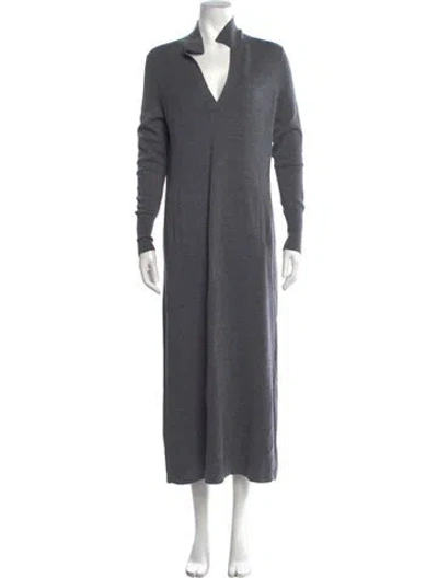 Pre-owned Ann Mashburn Wool Long Dress In Grey