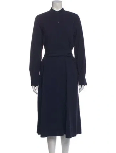 Pre-owned Ann Mashburn Wool Midi Length Dress In Blue