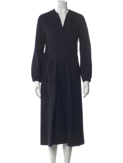 Pre-owned Ann Mashburn Wool Midi Length Dress In Blue
