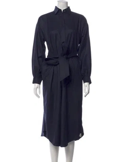 Pre-owned Ann Mashburn Wool Midi Length Dress In Blue