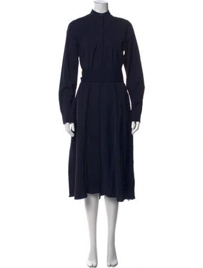 Pre-owned Ann Mashburn Wool Midi Length Dress In Blue