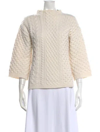 Pre-owned Ann Mashburn Wool Mock Neck Sweater In Neutral