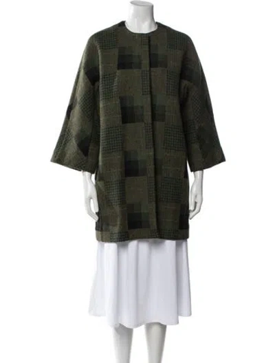 Pre-owned Ann Mashburn Wool Plaid Print Jacket In Green