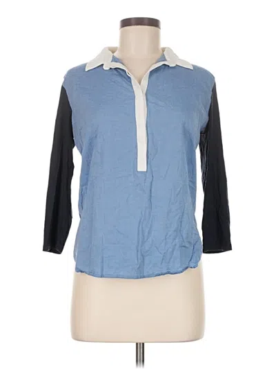 Pre-owned Ann Taylor 3/4 Sleeve Button Down Shirt In Blue