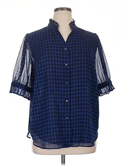Pre-owned Ann Taylor 3/4 Sleeve Button Down Shirt In Blue