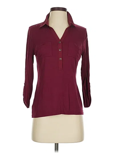 Pre-owned Ann Taylor 3/4 Sleeve Button Down Shirt In Burgundy