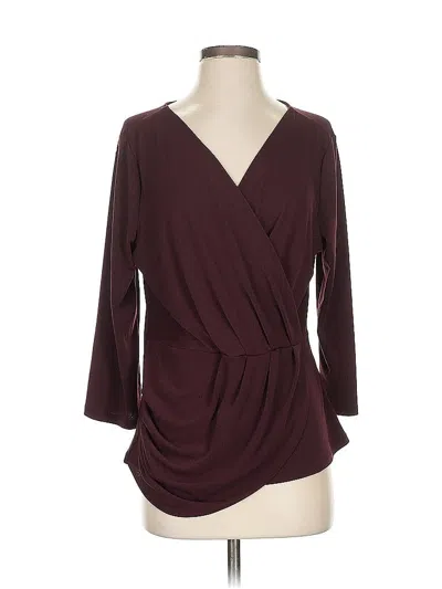 Pre-owned Ann Taylor 3/4 Sleeve Top Burgundy Plunge Neckline Tops