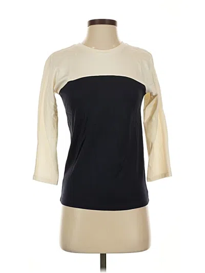 Ann Taylor 3/4 Sleeve Top Ivory Color Block Pattern Boatneck Tops In White