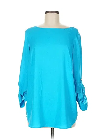 Pre-owned Ann Taylor 3/4 Sleeve Top Teal Boatneck Tops In Blue