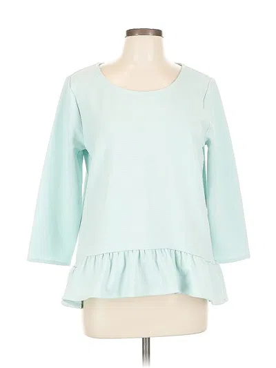 Pre-owned Ann Taylor 3/4 Sleeve Top Teal Boatneck Tops In Blue