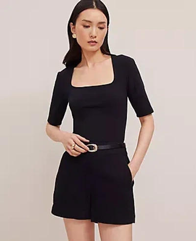 Ann Taylor Angled Square Neck Top In Black