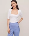 Ann Taylor Angled Square Neck Top In White