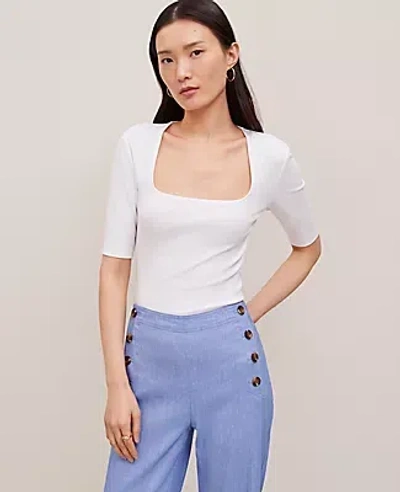 Ann Taylor Angled Square Neck Top In White