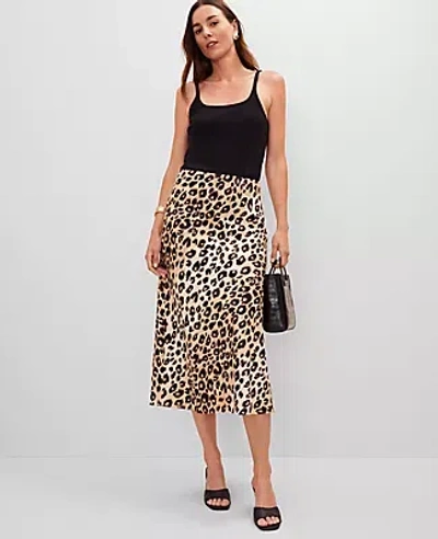 Ann Taylor Animal Print Bias Midi Slip Skirt