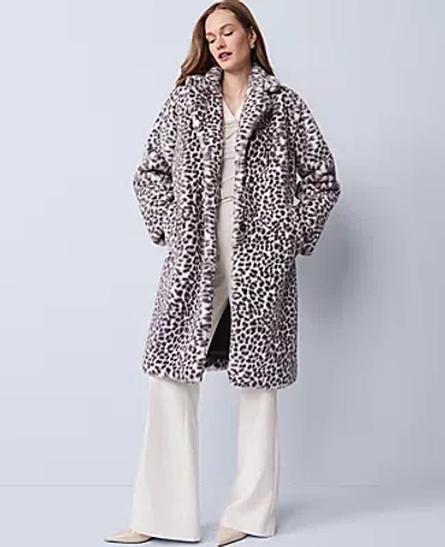 Ann Taylor Animal Print Faux Fur Coat In Silver