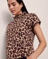 Ann Taylor Animal Print Horsebit Mock Neck Top In Brown