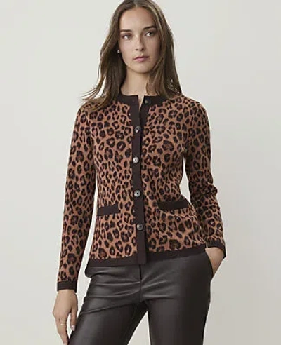 Ann Taylor Animal Print Jacquard Jacket In Brown