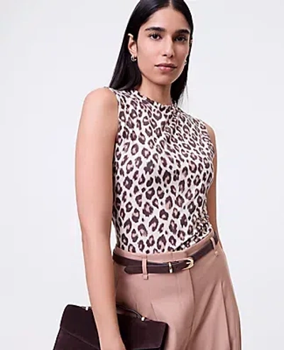Ann Taylor Animal Print Knit Shell Top In White