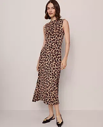 Ann Taylor Animal Print Mock Neck Midi Dress