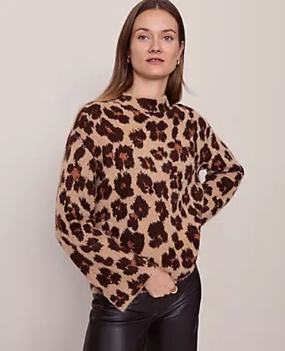Ann Taylor Animal Print Mock Neck Sweater In Brown