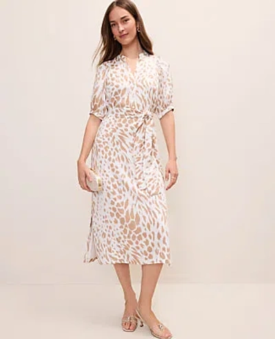 Ann Taylor Animal Print Puff Sleeve Midi Dress In Brown