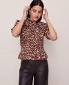 Ann Taylor Animal Print Smocked Ruffled Top