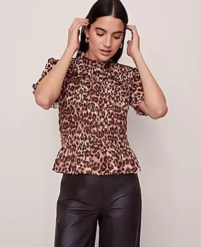 Ann Taylor Animal Print Smocked Ruffled Top