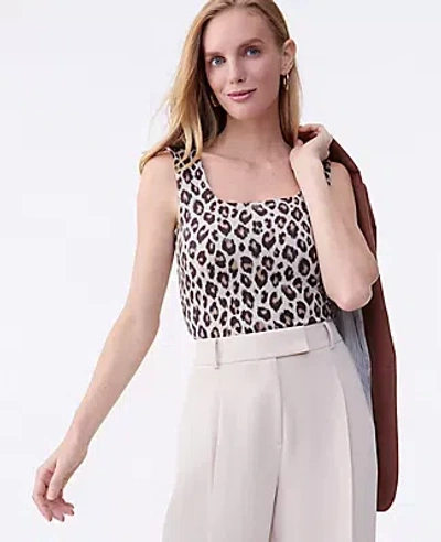 Ann Taylor Animal Print Square Neck Tank Top In Brown
